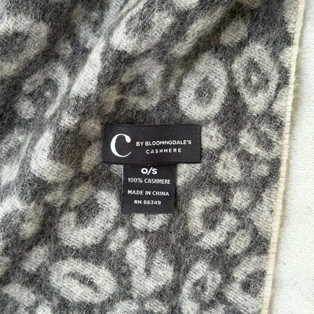 C by Bloomingdale’s 100% Cashmere Fringe Lace Leopard Print Scarf Grey $218